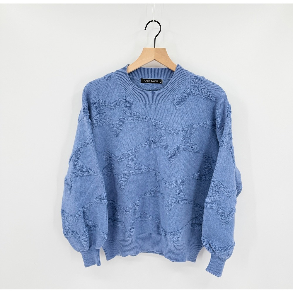 3D Textured Oversized Crew Neck Star Sweater Med Cozy Core Celestial Witchy